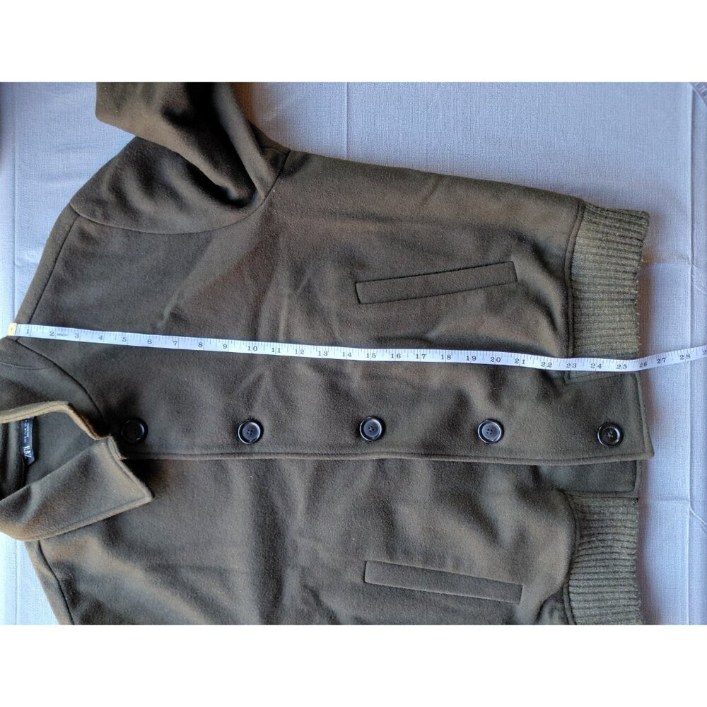 Zara Wool Blend Fleece Bomber Jacket XL Army Green Streetwear Pockets Gorpcore - Picture 13 of 14